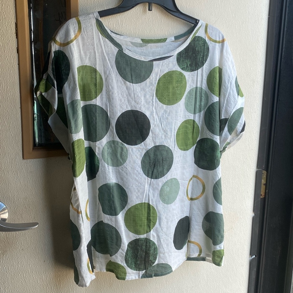 Green polka dot top